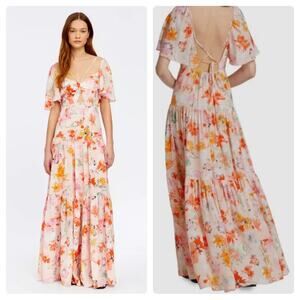NEW Tanya Taylor Floral Silk Maxi Dress Pink